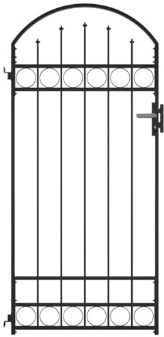 Keyroto Gartentor Einfahrtstor Zauntor Gartentor Metall Hoftor Zauntor mit Gewölbter Spitze Stahl 89x200 cm Schwarz