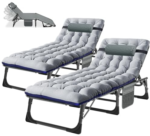SUNYRISY Sun Loungers Recliners Set of 2, Heavy Duty Adjustable Garden Deck Chair with Cushion and Headrest, Portable Outdoor Garden Bed for Home, Office Nap, Patio Pool and Beach