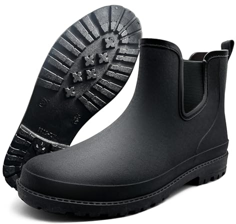Rouhuhura Botas de Goma para Hombre Botas de Lluvia for Hombre, Cortas, for Invierno, hasta el Tobillo, Impermeables Antideslizante Negro (EU 45)