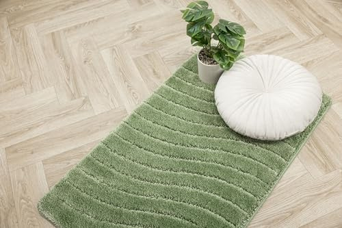 AKCILA Sara Olivgrün Badteppich 60x100 cm, Rechteckig, Badematten & Badteppiche, Badezimmerteppich, Bad Vorleger waschbar, Badematte rutschfest, Bathroom Rug, Bath mat, dusche Teppich, Badmatten