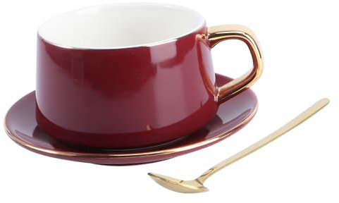 Cabilock 2pièces Plateau à Tasse à Thé et Café Céramique Style Nordique Service à Thé de Après-midi Plateau de Table pour Maison et Bureau Rouge Vin