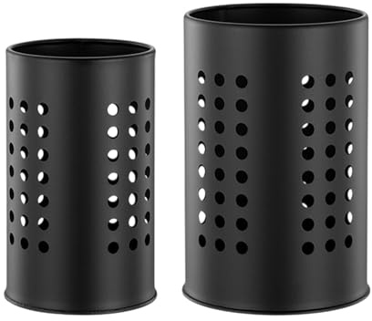 MVPACKEEY 2pcs Black Utensil Holder Pot Utensil Drainer Cutlery Caddy Stainless Steel Black Utensils Caddy Drainer Kitchen Cutlery Organiser for Forks Kn-ives Spoons Organizer(10*16.5cm/12*18cm)