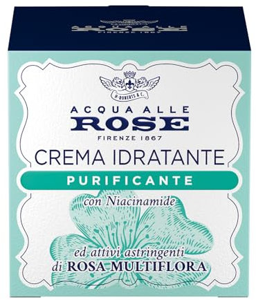 Acqua alle Rose, Crema Viso Idratante Purificante, con Attivi Astringenti di Rosa Multiflora e Niacinamide, Ideale per le Pelli Miste o Grasse, Aiuta a contrastare Oleosità e Impurità