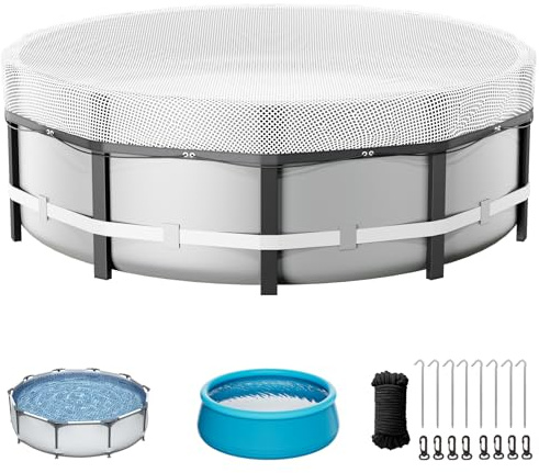 Runde Poolabdeckung, 4,5 m, Solarabdeckung für oberirdische Pools, wasserdichte Poolabdeckungen, Schutz mit Seilbinder und Bodennägeln, PE-Plane, ideal für wasserdicht und staubdicht (transparent)