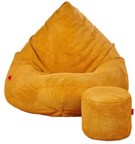 Slevobox Sitzsack mit Hocker Senfgelb 95x95x120 cm - XXL Sitzsack Erwachsene mit Füllung - Schlafzimmer und Wohnzimmer Möbel - Samt Indoor Sitzsäcke - Bean Bag - Lounge Sessel