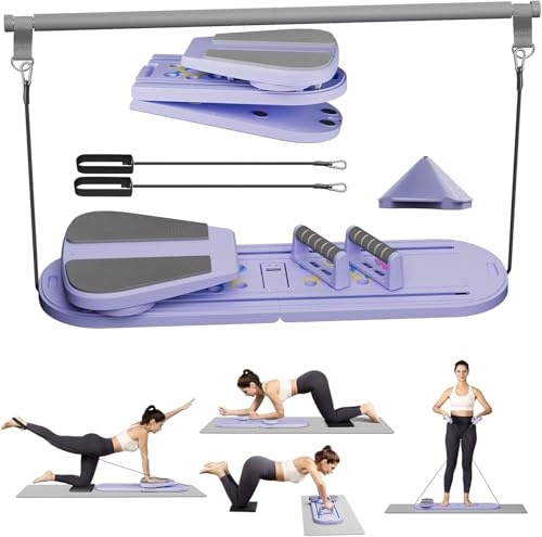 Upgraded Pilates Reformer Machine - 6 in 1 Fitness Board & Pilates Equipment Set with Ab Workout Equipment, Multifunctional Push Up Board, Resistance Bands, Balance Board & Timer for Full Body Workout