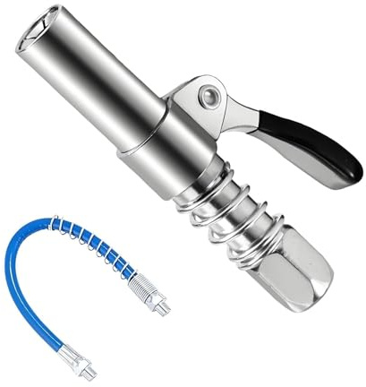 Bocchetta per Grasso con Tubo da 30cm, Accoppiatore G per Ingrassatore, Pinza di Blocco Compatibile con Boccette Coniche, Chiusura Rapida per Pistole per Grasso