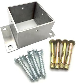 Fence Post Base DIY, Heavy Duty Metal Post Base，Pergola Mailbox Deck Railing Post Wrap/Skirt Anchor Kits ，for Concrete & Wood Posts, for Pergola, Fence, Gazebo(140 * 140 * 100(H) mm)