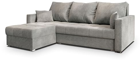Masseno Ecksofa NIDA mit Schlaffunktion L-Form, Sofa mit Bettkasten, Wohnzimmersofa, Couch, Soffa, Bettsofa, Couchgarnitur- Hellgrau, INARI 91