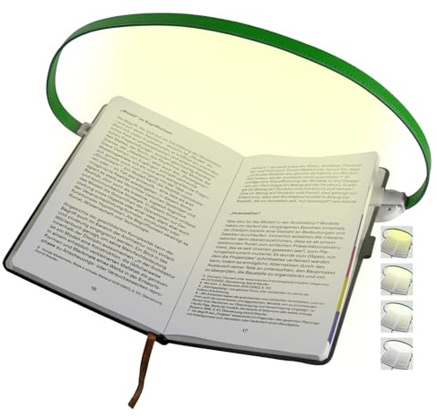 ROOKIELEDS Rechargeable Book Light for Reading, 12 LED Eye-Care Reading Light, 4 Color Temperatures, Stepless Dimming, No Flicker, Evenly Distributed Lighting for Books, Perfect for Reader (Green)