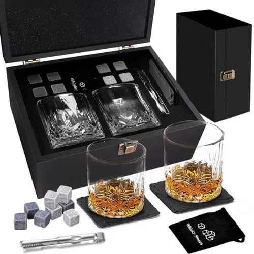 cailion Set de verres à whisky, coffret cadeau pour homme, verres à whisky, verres à whisky en cristal, boîte en bois, cadeaux d'anniversaire pour hommes (Whisky Set02)