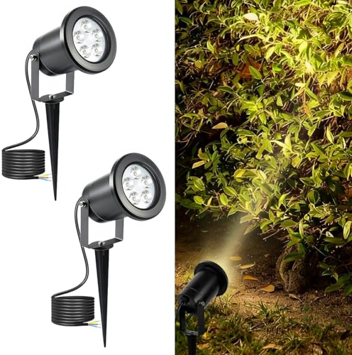 Hopelit 2 Stück Gartenbeleuchtung Warmweiß 3W LED Gartenstrahler mit Erdspieß IP65 Wasserdicht Gartenleuchte für Außen Garten Wegen Rasen Hof (1,3 m Verdrahtung)