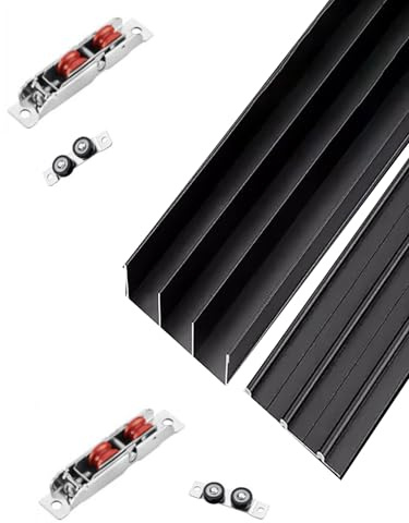 Sliding Door Track Kit, 3 Track No Groove Wardrobe Sliding Rail Program, Aluminum Alloy Track for Cabinet, Partition Door Panels(Black,200cm/6.6ft)