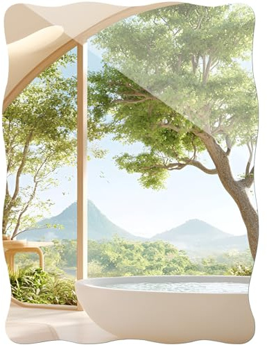 TSKDKIT Wall Mirror 50 x 40 cm Stick On Mirror for Walls, Self Adhesive Frameless HD Glass Wavy Mirrors for Bathroom, Hallway, Bedroom