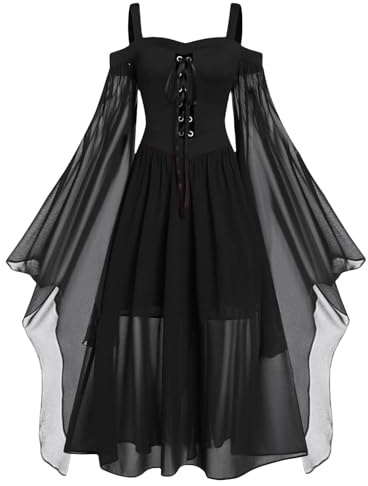 Nuoke Halloween Costumes 2025 Women's Butterfly Sleeve Sexy Lace Gothic Dresses Medieval Dress for Carnival Halloween Party