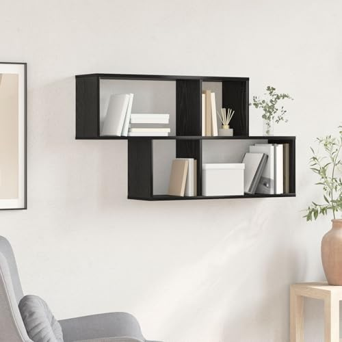 IBUQDDV Mensola a Parete Moderna 2 Ripiani in MDF Rovere Nero Opaco per Soggiorno, Montaggio a Parete per Risparmiare Spazio, Design Funzionale per Esporre Libri e Piante, Capacità
