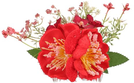 Generic Red Azalea Flower Hair Comb for Women and Decorative Floral Hairpin with Secure Hold Dual-function Bun Hair Accessories for Weddings Parties Bridesmaids Natural Elegant Style