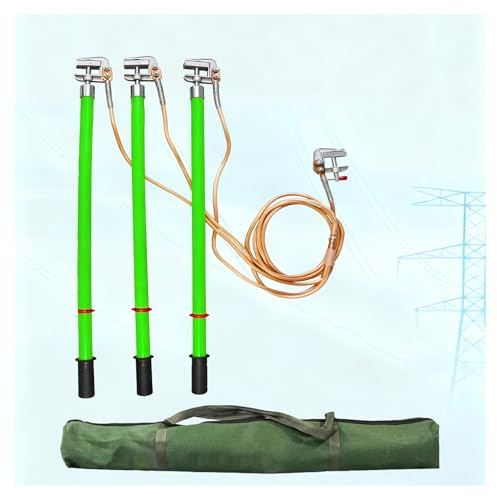 Högspänningsjordningsstång Isolerad Högspänningsjordningskabelsats - 3 Jordningsstavar Med Koppartråd Och Aluminiumklämmor, Säkerhet Mot Elektriska Stötar(Green,Copper Wire 1m/3.3ft+7m/23ft)