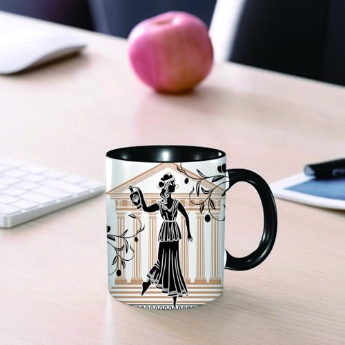 EMCLKS Tazze colazione,Durevole,Tazze Caffe e The 330ml,Idee Regalo Regali Natale,Mug per Lavastoviglie e Microonde,Festa in toga, donna greca con costruzione di anfore e rami di ulivo, motivo popola