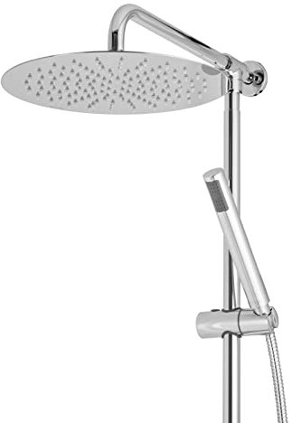 PaulGurkes Aufputz Set mit 30 cm Regendusche Brausegarnitur Duschsystem Nachrüsten Aufputzmontage OHNE Armatur rund Komfortdusche Duschstange mit Regenbrause und Handbrause Duschsystem mit Regendusche