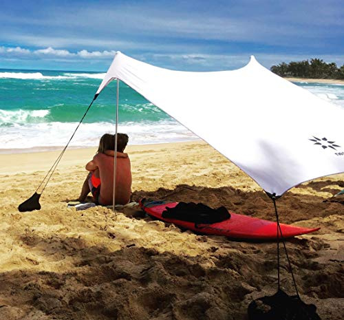 Neso Bärbart strandtält solskydd med sandankare – lätt strandskugga baldakin – enkel installation för familjeutflykter – patenterade förstärkta hörn – UPF 50+ solskydd – 2,1 x 2,1 m – vit