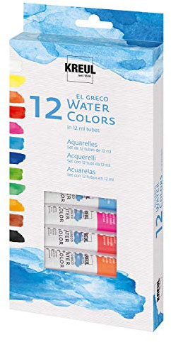 KREUL 26050 - El Greco Aquarellfarben, Grundausstattung für Schule, Kunst und Studium, 12 x 12 ml