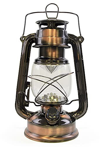 HomeLife Nebraska LED Storm Lamp with 15 Bright LED's / Carry Handle / Weatherproof Design / Variable Dimmer Settings / Energy Saving / Battery Operated - D1201CP - Copper