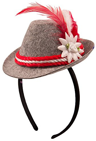 Folat Mini-Hut/Tiara * Oktoberfest * mit rot-weißer Kordel und Federschmuck // F-20970 // Verkleidung Kostüm Mottoparty Geburtstag Mädchen Kinder Tiaras Diademe Bayern Hut