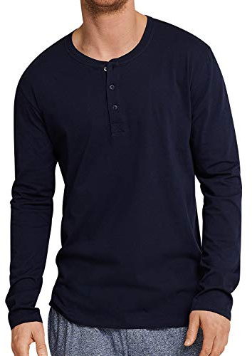 Schiesser Herren Mix & Relax Langarmshirt Knopfleiste Schlafanzugoberteil, per Pack Blau (Dunkelblau 803), Small (Herstellergröße: 048)