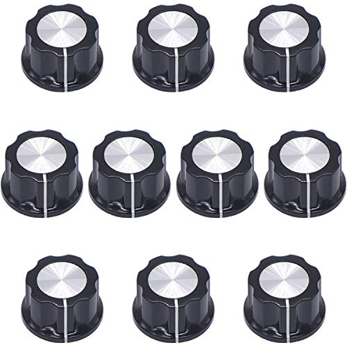 Taiss / 10pcs Silver Tone Top Rotary Knobs for 6 mm Dia. Shaft, Potentiometer Switch Knob Top Diameter: 23mm Black A03-6mm