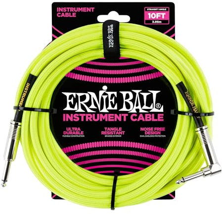 Ernie Ball 10 ft Instrument Cable, Neon Yellow