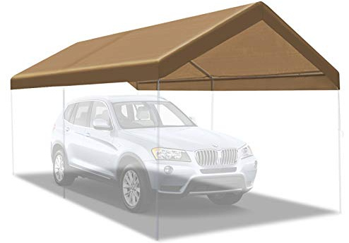 BenefitUSA Canopy ONLY 10'x20' Carport Replacement Canopy Outdoor Tent Garage Top Tarp Shelter Cover w Ball Bungees (Tan)