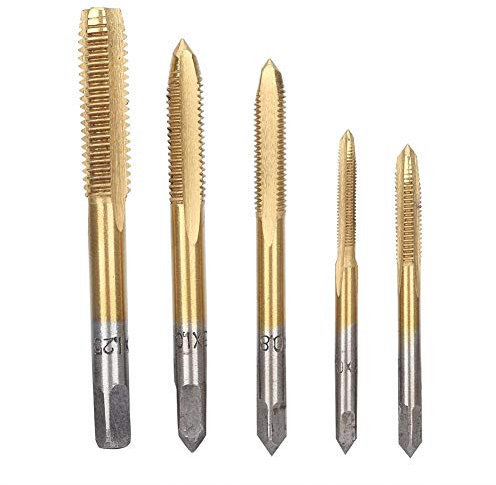 Thread Tap Gewindebohrer, 5-teilig M3 M4 M5 M6 M8 Schnellarbeitsstahl Handschraube Gewindebohrer Gewindebohrer Gewindebohrer(Ti beschichtet)