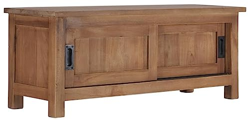 vidaXL TV Stand/Sideboard/Lowboard with 2 Sliding Doors, Solid Teak Wood, Brown, ic Farmhouse Style, Handmade, Unique Grains, Durable & Sturdy, Ample Storage, 35.4x11.8x13.8
