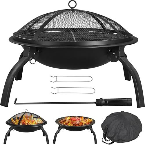 Yaheetech Fire Pit 22in Folding Firepits BBQ Fireplace with Steel Grill, Cooking Grate and Poker for Outdoor Camping & Bonfire