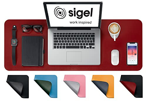 SIGEL SA603 Schreibtischunterlage - rollbar - wasserdicht - rutschfest - hochwertiges Lederimitat - rot, schwarz - doppelseitig - 80 x 30 cm, nur 2 mm dick