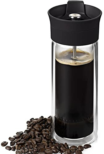 AdHoc TT25 French Press Becher THERMO-GLASS, 300 ml (ohne Kaffee), Glas/Edelstahl/Kunststoff/Silikon