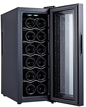Wine Cooler with Glass Door, 12-Bottle Free-Standing Wine Refrigerator, Temperature Zone 10-18 ℃, Touch Screen, Imitation Wine Cellar Storage Environment, Reduce Noise and Vibration,B