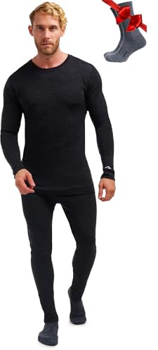 Merino.tech Merino Wool Base Layer Mens Set - Heavyweight, Midweight, Lite Merino Wool Thermal Underwear For Men Top, Bottom (Medium, 250 Charcoal Grey)