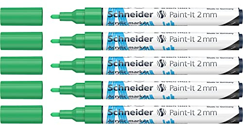 Schneider 120104 Paint-It Acrylstifte (mit 2 mm Rundspitze, hochdeckende Acrylfarben für Holz, Leinwand, Stein uvm.) 5er Pack, grün
