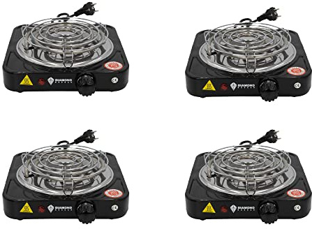 DH-Home Premium elektrische Kochplatte einzeln, 1000W Edelstahl Herdplatte, 5 Leistungsstufen, Mobile Herdplatte Elektro für Büro, zu Hause und Unterwegs, Schneller Versand! (4), Schwarz