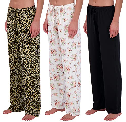 Real Essentials 3er-Pack: ultraweiche, bequeme Pyjama-Lounge-Hose für Damen (in Übergröße erhältlich), Weiches Strickset F, 1X