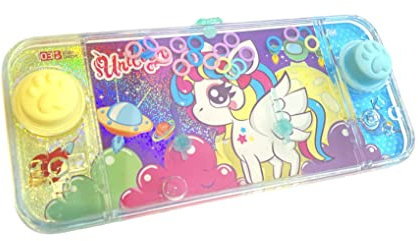 BLUECHOLON Minivattenspel Vattenringar Spel för flickor och pojkar Resor Skicklighetsspel Aguaplay Vattentvilling Aqua Play (Enhörning 2 Gul-Blå Knappar)