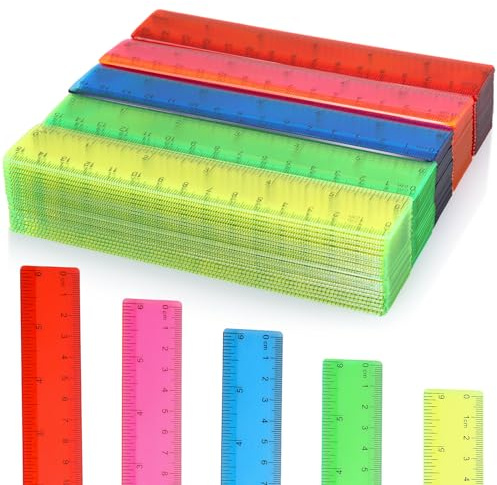 Zonon 50 Pcs 6 Inch/12 Inch Plastic Rulers Bulk Flexible Straight Rulers with Inches Centimeters First Day of School Gift Students Back to School Office Home Supplies (Colorful,6 Inch)