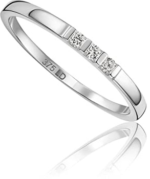 MIORE Damen Ring | echtes 9 Karat (375) Weißgold- Gelbgold | mit 3 Diamanten von 0,05 Karat | Goldring | hautfreundlicher Brillant Ring | Verlobungsring | handgemachter Damen Schmuck