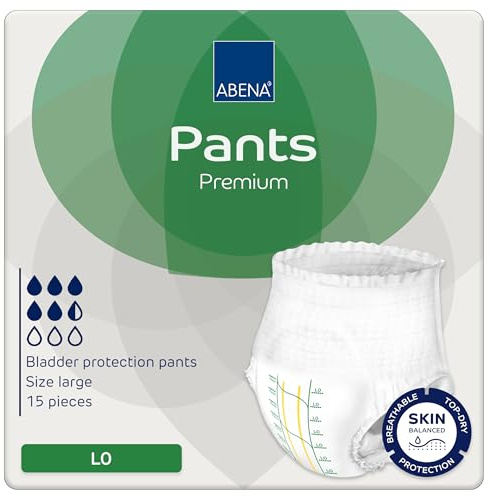 Abena Pants Premium Pull-Up Incontinence Pants, Eco-Labelled Incontinence Pants for Men & Women, Discreet, Protective, Breathable, Comfortable - Large 0, 100-140cm Waist, 1085ml Absorbency, 15PK