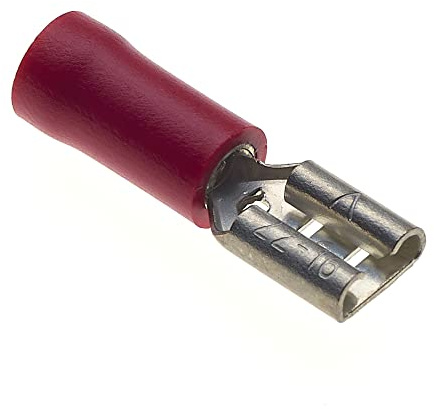 Female Push On Crimp Terminal, Pack Of 100-12A, 4.8mm X 0.5mm, Red Nylon Insulated Spade Connectors, Quick Electrical Disconnect Terminal
