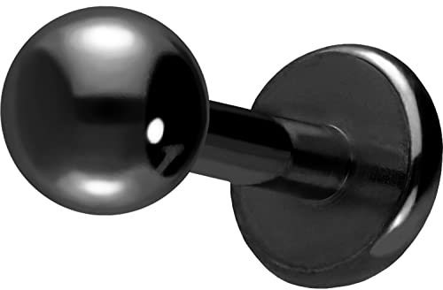 PIERCINGLINE Titan Labret mit Gewinde KUGEL Piercing Nase Lippe Ohr Tragus Helix Medusa Schwarz 2,5 x 1,2 x 5 mm