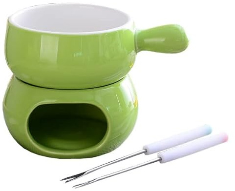 EdirFtra Juego de mini olla de cerámica para fondue de chocolate y queso, juego de velas de té para el hogar, 300 ml con 2 tenedores, olla de cerámica para fondue de chocolate y mantequilla, C