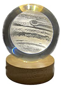 Lampada Giove Jupiter 3D sfera di cristallo grande, con base e luce a led USB, confezione regalo inclusa